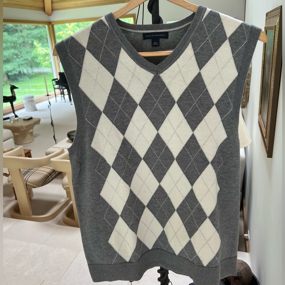 Men’s V-Neck Argyle Banana Republic Sweater Vest Size Large
